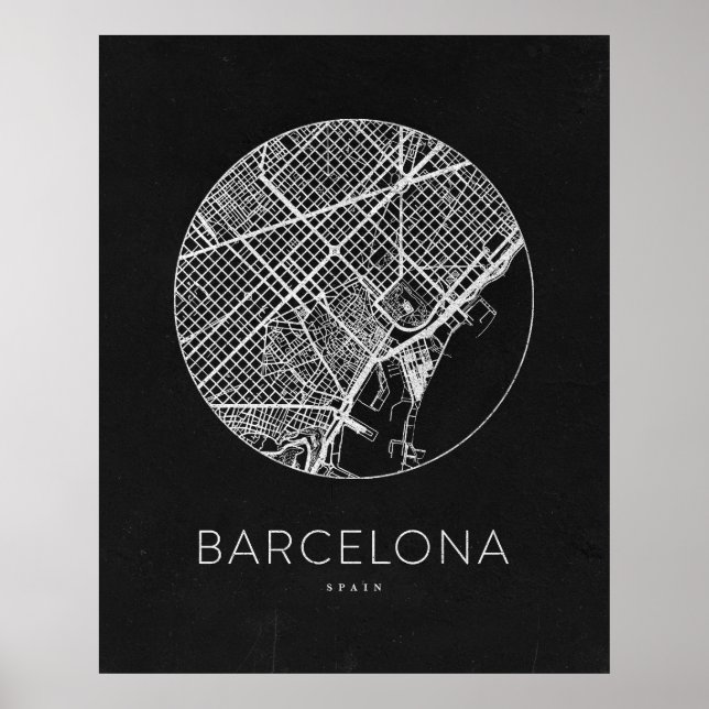Affiche Carte minimaliste de Barcelone (Devant)