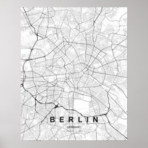Affiche Carte minimaliste de Berlin (Noir & Blanc)