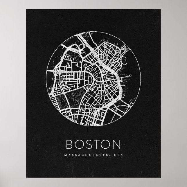 Affiche Carte minimaliste de Boston City (Devant)