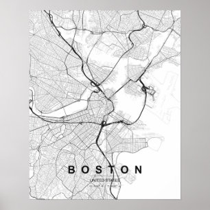 Affiche Carte minimaliste de Boston (Noir & Blanc)