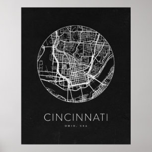 Affiche Carte minimaliste de Cincinnati