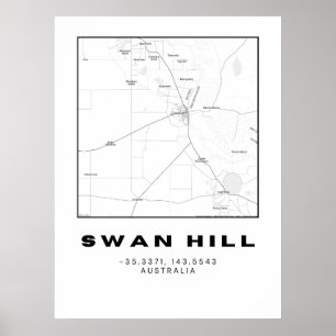 Affiche Carte minimaliste de la colline des cygnes avec co