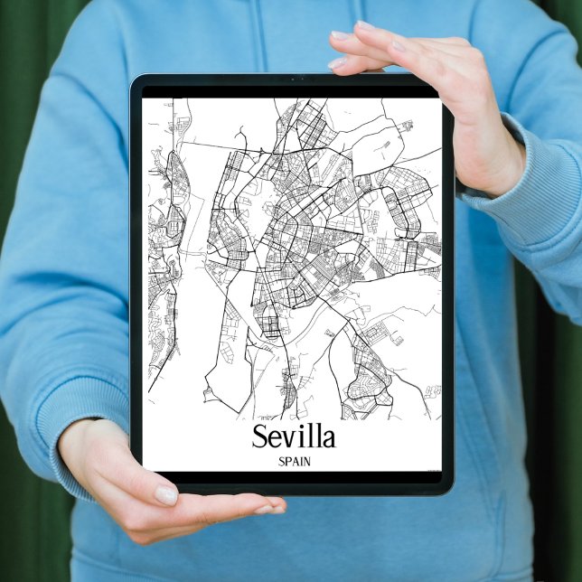 Affiche Carte minimaliste de la ville de Séville (Créateur téléchargé)