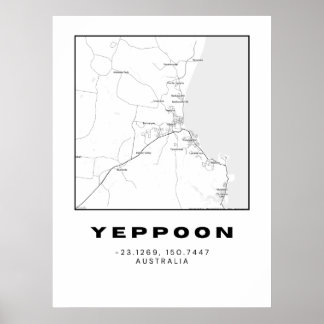 Affiche Carte minimaliste de la yeppoon avec coordonnées |