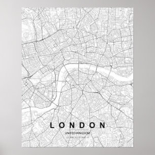 Affiche Carte minimaliste de Londres (Noir & Blanc)