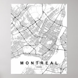 Affiche Carte minimaliste de Montréal (Noir et Blanc)