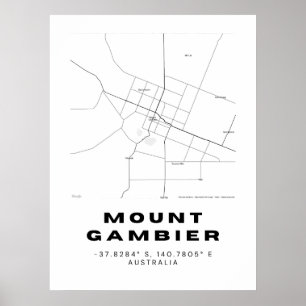 Affiche Carte minimaliste de Mount Gambier avec coordonnée