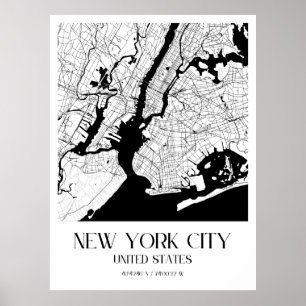 Affiche Carte minimaliste de New York City - Blanc moderne