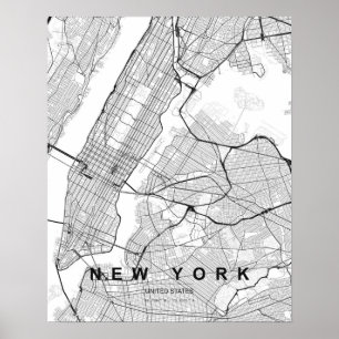 Affiche Carte minimaliste de New York (Noir & Blanc)