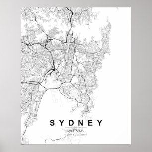 Affiche Carte minimaliste de Sydney (Noir & Blanc)