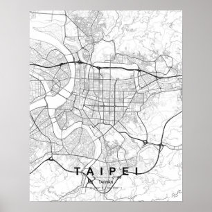 Affiche Carte minimaliste de Taipei (Noir et Blanc)