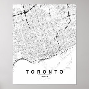 Affiche Carte minimaliste de Toronto (Noir et Blanc)