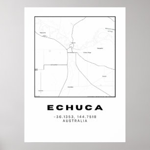 Affiche Carte minimaliste Echuca avec coordonnées   Noir e