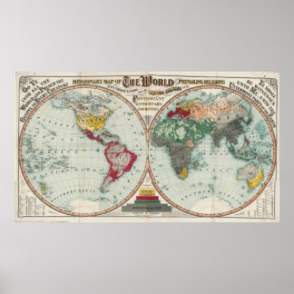 Affiche Carte missionnaire du monde 1902