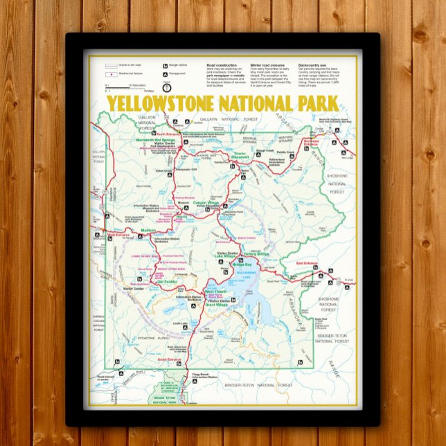 Affiche Carte moderne du parc national de Yellowstone (Créateur téléchargé)