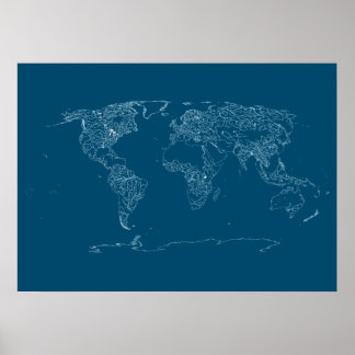 Affiche Carte mondiale des grands cours d'eau, lacs et lig