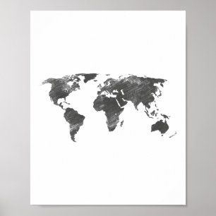Affiche Carte Mondiale En Grey, Cartes Mondiales _1