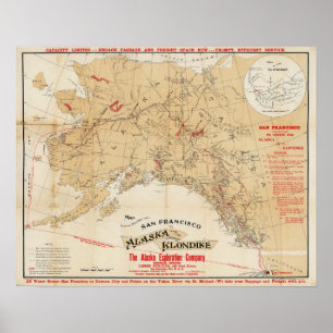 Affiche Carte montrant les itinéraires de San Francisco à 
