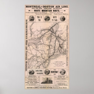 Affiche Carte Montréal et compagnie aérienne de Boston