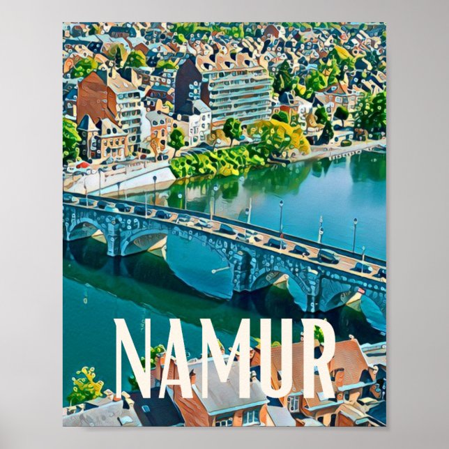 Affiche Carte Namur Belgique Photo Vintage (Devant)