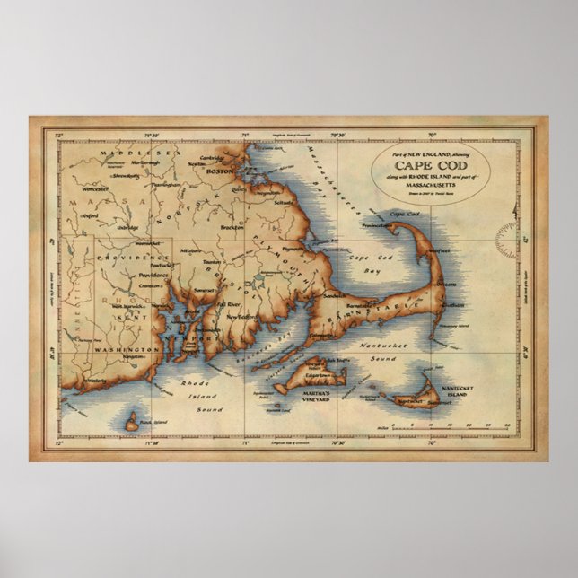 Affiche Carte Nautique Cape Cod (Devant)