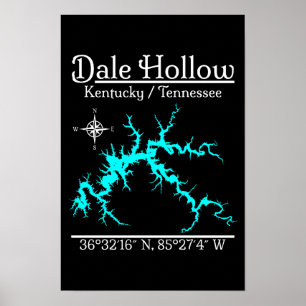 Affiche Carte nautique du lac Dale Hollow Kentucky Tenness
