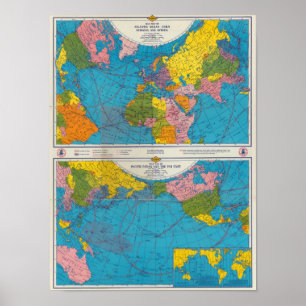 Affiche Carte Océan atlantique, l'Eurasie, Afrique,