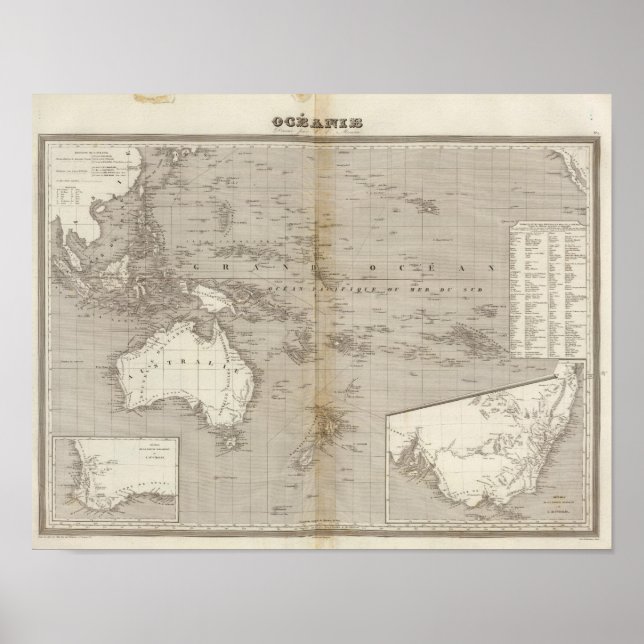 Affiche Carte océanique non colorée (Devant)
