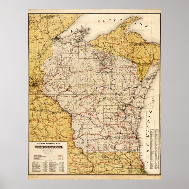 Affiche Carte officielle du chemin de fer du Wisconsin (19 (Devant)
