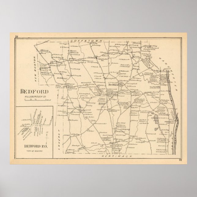 Affiche Carte Old Bedford NH (1892) (Devant)