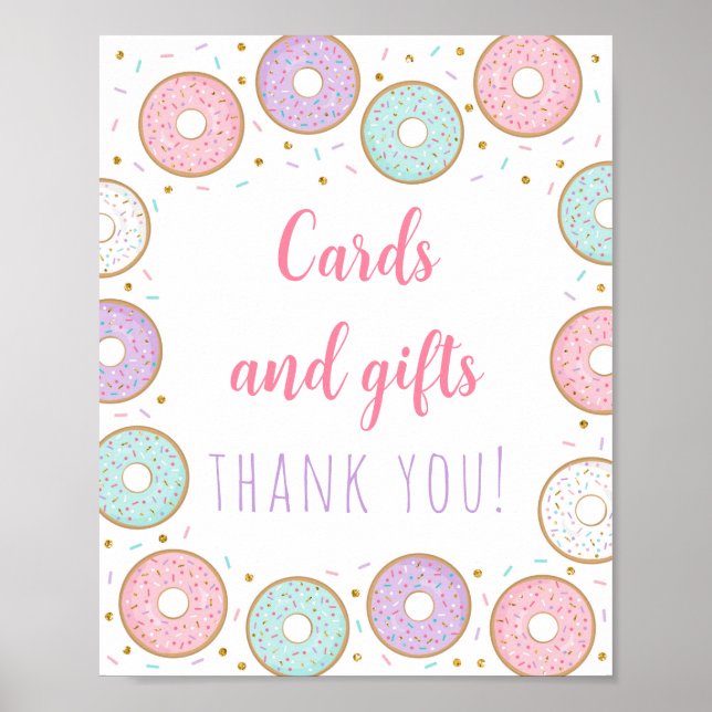 Affiche Carte or rose Donut & Cadeaux Signal d'anniversair (Devant)