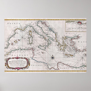 Affiche Carte ou plan de 1745 de la mer Méditerranée par S
