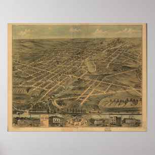 Affiche Carte panoramique antique Akron Ohio 1870