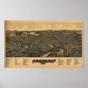 Affiche Carte panoramique antique d'Amesbury le