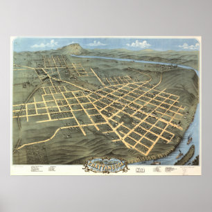 Affiche Carte panoramique antique de Chattanooga Tennessee