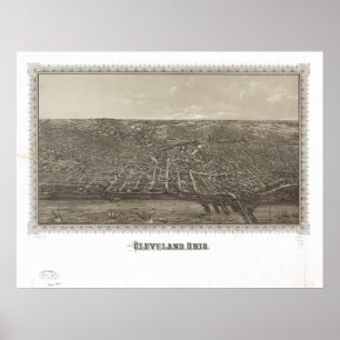 Affiche Carte panoramique antique de Cleveland Ohio 1887