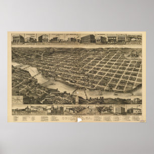 Affiche Carte panoramique antique de Columbus la Géorgie