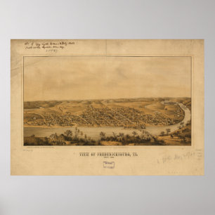 Affiche Carte panoramique antique de Fredericksburg la