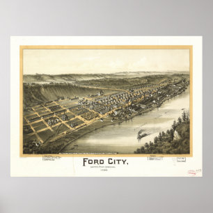 Affiche Carte panoramique antique de la Pennsylvanie 1896