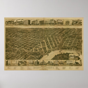 Affiche Carte panoramique antique de Montgomery Alabama