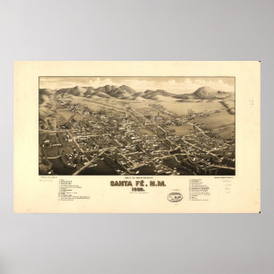 Affiche Carte panoramique antique de Santa Fe Nouveau