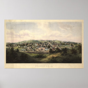 Affiche Carte panoramique antique de Staunton la Virginie
