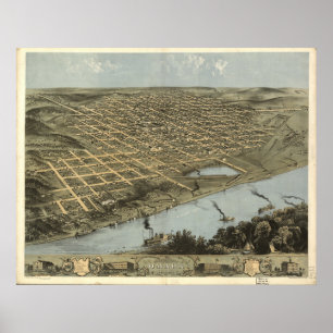 Affiche Carte panoramique antique d'Omaha Nébraska 1868