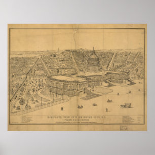 Affiche Carte panoramique antique du Washington DC 1872
