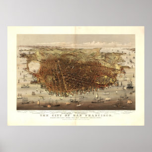 Affiche Carte panoramique antique San Francisco CA 1878