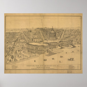 Affiche Carte panoramique antique Washington DC 1872