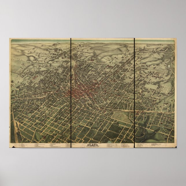 Affiche Carte panoramique Atlanta Georgia 1892 (Devant)