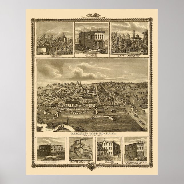 Affiche Carte panoramique Atlantique, IA - 1875 (Devant)
