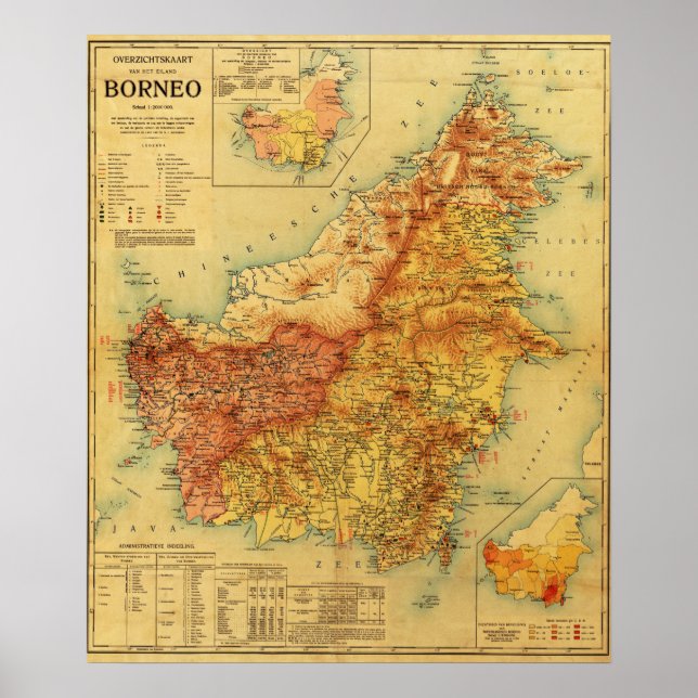 Affiche Carte panoramique BornéoBorneo (Devant)