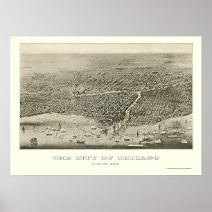 Affiche Carte panoramique de Chicago, IL - 1860